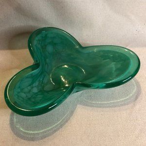 MCM Green Clover Shaped Hand Blown Art Glass Bowl